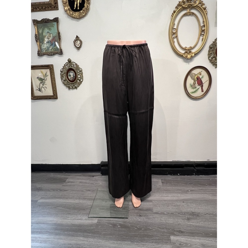 Dissh 100% Silk Brown Drawstring Waist High Rise Wide Leg Lounge Pants Size 2